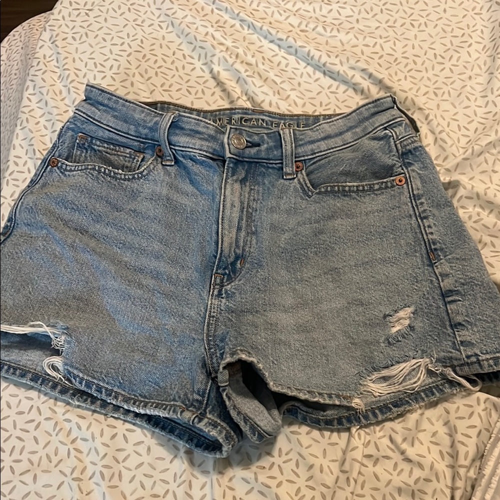 American Eagle Outfitters Light Blue Distressed Jean Shorts